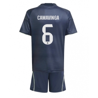 Billige Fotballdrakt Real Madrid Eduardo Camavinga #6 Replika Bortedraktsett Barn 2025-26 Kortermet (med bukser)